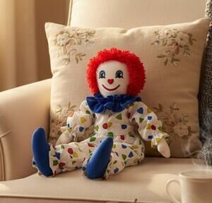 Floppy Raggedy Ann Cloth Doll With Stitched Features & Colorful Balloons 22"